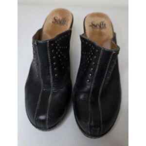 Sofft Lyon II Women's Black Leather Studded Mule Clog Heels